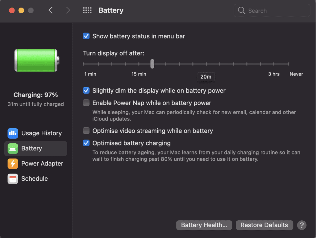 why mac dims my screen when on battery power