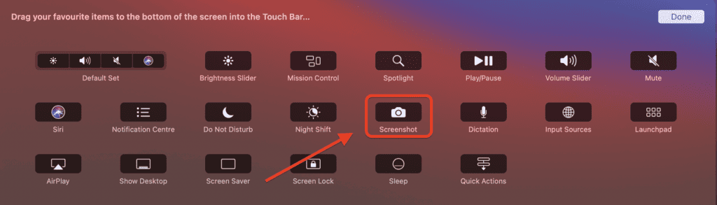 screenshot button on touch bar macbook pro
